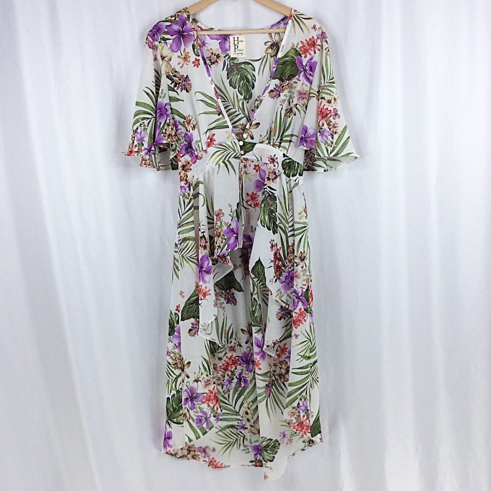 Haute Project LA Women's Long Duster Cardigan Large Chiffon Floral Jacket Top